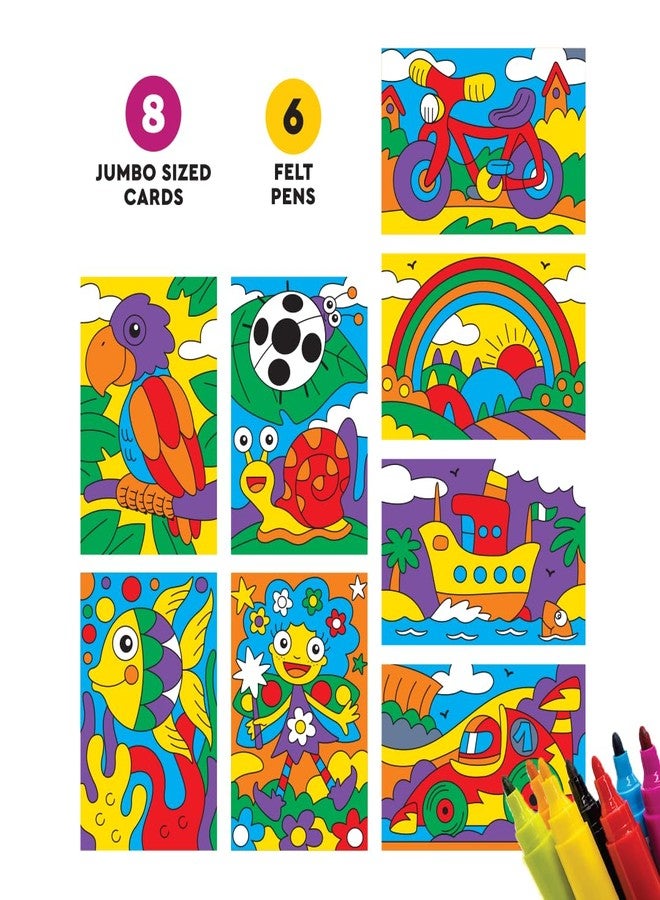 تويز بوكس مجموعة تلوين بالأرقام من تويز بوكس، 8 بطاقات مطبوعة بتصميمات كبيرة مع 6 أقلام تلوين، مجموعة تعليمية للأطفال من عمر 3 سنوات فما فوق - Image 4